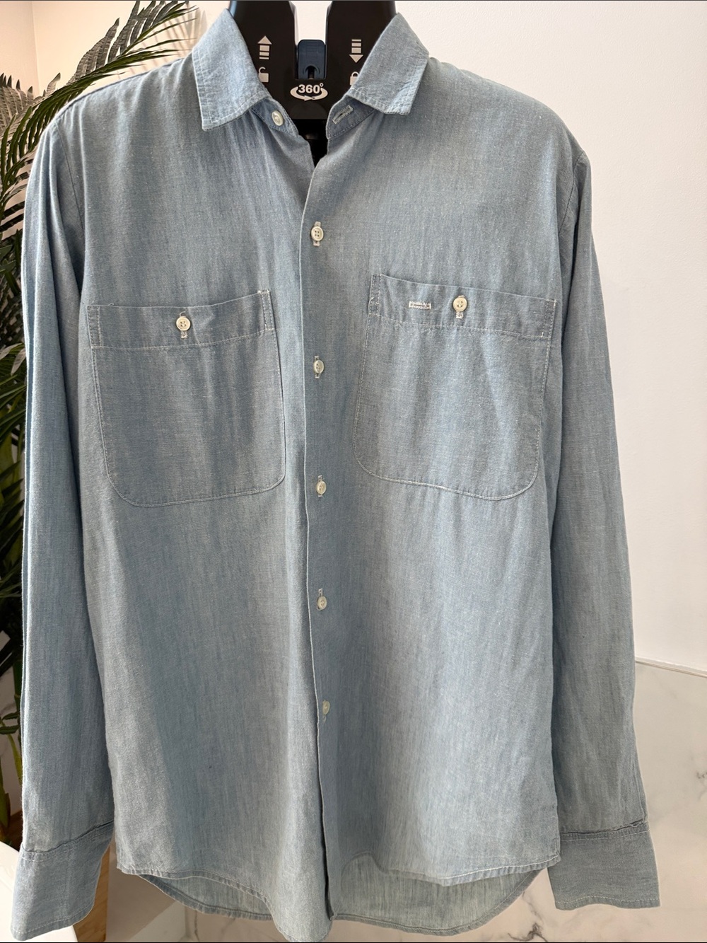 Vintage 80’s 100% cotton Gasoline  Light Blue Denim Button-Down Shirt